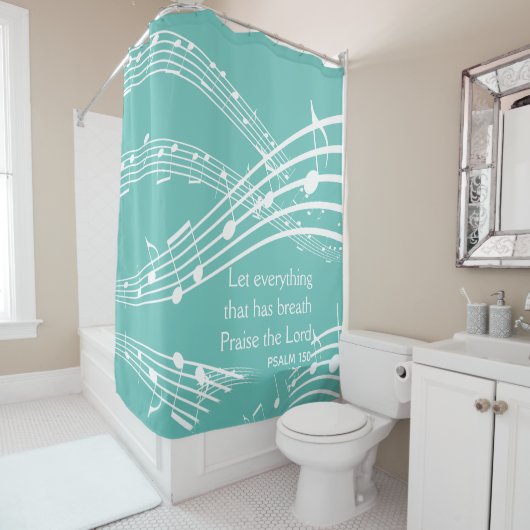 Rideaux De Douche Notes musicales personnalisées Turquoise (En situation)