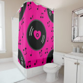 Rideaux De Douche notes musicales vinyle coeur rose (En situation)