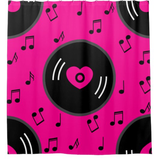 Rideaux De Douche notes musicales vinyle coeur rose (Devant)