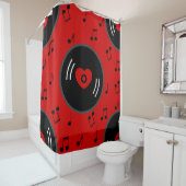 Rideaux De Douche notes musicales vinyle coeur rouge (En situation)