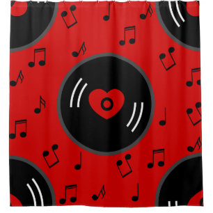 Rideaux De Douche notes musicales vinyle coeur rouge