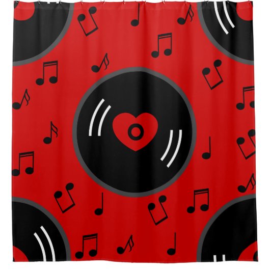 Rideaux De Douche notes musicales vinyle coeur rouge (Devant)