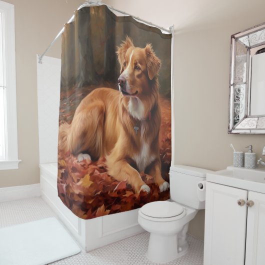 Rideaux De Douche Nouvelle-Écosse Canard Terrier À L'Automne Feuille (En situation)