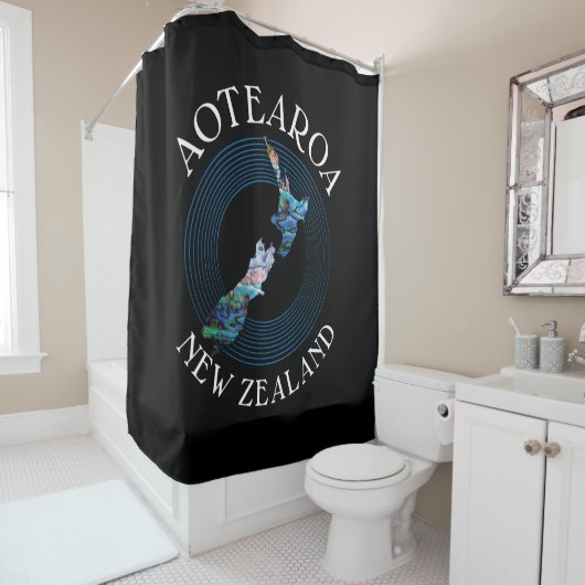 RIDEAUX DE DOUCHE NOUVELLE-ZÉLANDE CARTE PAUA SHOWER CURTAIN (En situation)