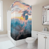 RIDEAUX DE DOUCHE NUAGES BLANCS SOUS ORANGE SKY (En situation)