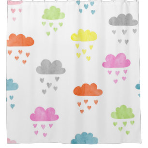 Rideaux De Douche Nuages de rêve : pluie cardiaque aquarelle