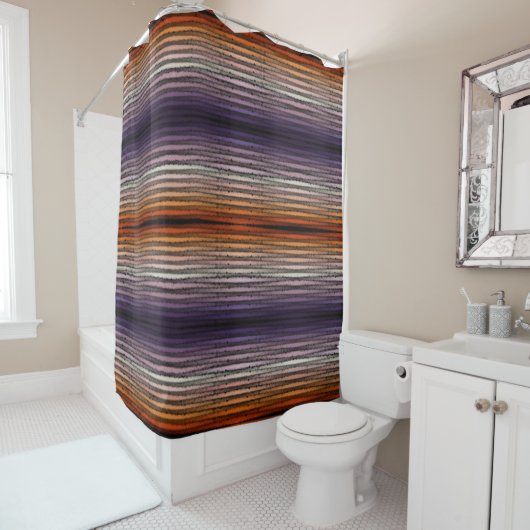 Rideaux De Douche Nuances D'Aquarelle Salée Orange Et Violet (En situation)