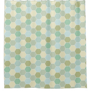 Rideaux De Douche Nuances de bleu, de crème, et de motif vert de ni