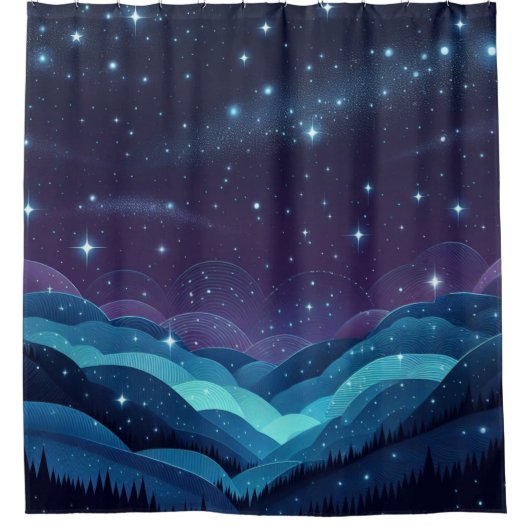 Rideaux De Douche Nuit de Starry Hills (Devant)