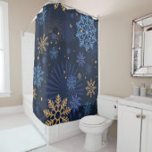 Rideaux De Douche Nuit d'hiver : Blue Snowflake Motif. (En situation)