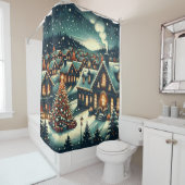 Rideaux De Douche "Nuit du village de Noël enneigé" (En situation)