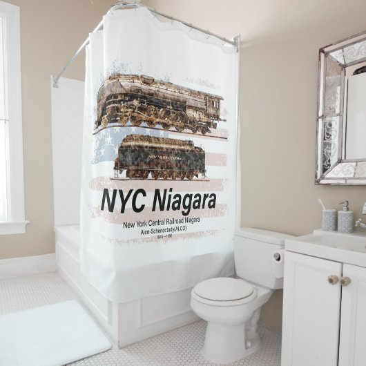 Rideaux De Douche NYC Niagara Steam Locomotive Profile Drapeau améri (En situation)