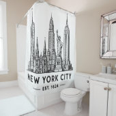 Rideaux De Douche NYC Skyline Illustration with Statue of Liberty (En situation)