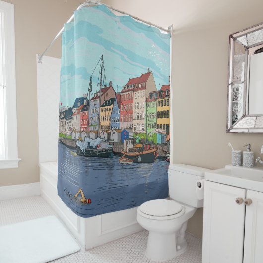 Rideaux De Douche Nyhavn Copenhagen Danemark Illustration lunaire (En situation)