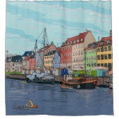 Rideaux De Douche Nyhavn Copenhagen Danemark Illustration lunaire (Devant)