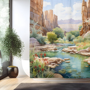 Rideaux De Douche Oasis du Canyon Aquarelle