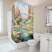 Rideaux De Douche Oasis du Canyon Aquarelle (En situation)