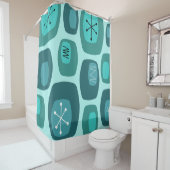 Rideaux De Douche Oblongs modernes du milieu du siècle Turquoise (En situation)