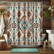 Rideaux de douche occidentaux turquoise Boho, déco