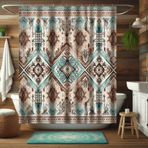 Rideaux de douche occidentaux turquoise Boho, déco