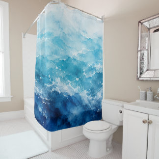 Rideaux De Douche Océan bleu aquarelle abstrait