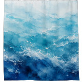 Rideaux De Douche Océan bleu aquarelle abstrait (Devant)