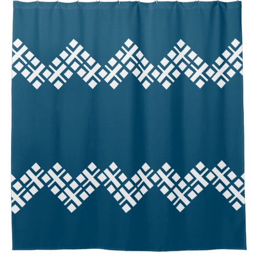Rideaux De Douche Océan bleu et blanc Mono Zig Zag (Devant)