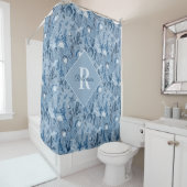 Rideaux De Douche Océan bleu Vie marine Monogramme Côté (En situation)