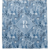Rideaux De Douche Océan bleu Vie marine Monogramme Côté (Devant)