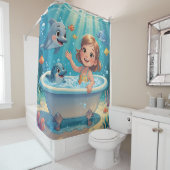 Rideaux De Douche Ocean Bliss Bath Time fille dauphins mignons (En situation)