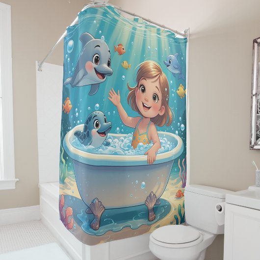 Rideaux De Douche Ocean Bliss Bath Time fille dauphins mignons