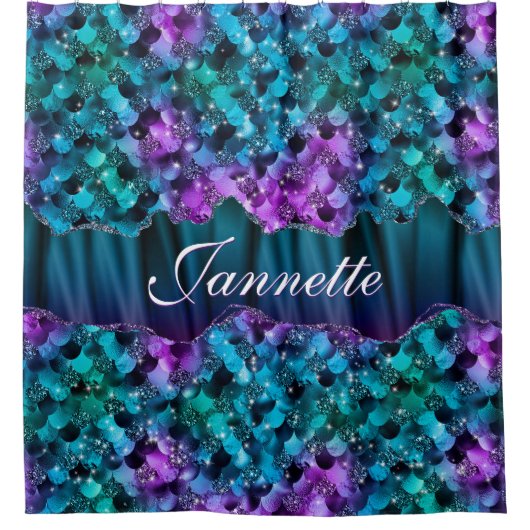 Rideaux De Douche Ocean Glam Turquoise Purple Sirène Faux Parties sc (Devant)