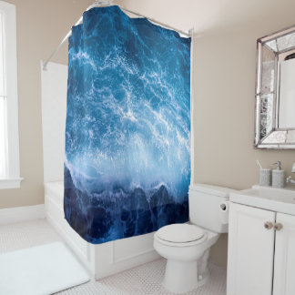 Rideaux De Douche Océan - Vagues bleu foncé