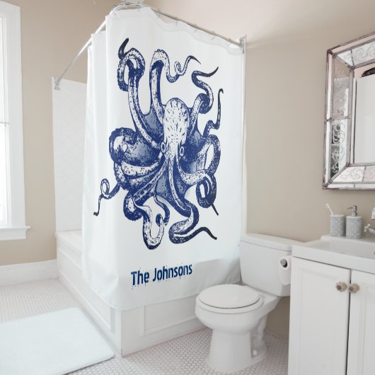 Rideaux De Douche Octopus bleu (En situation)