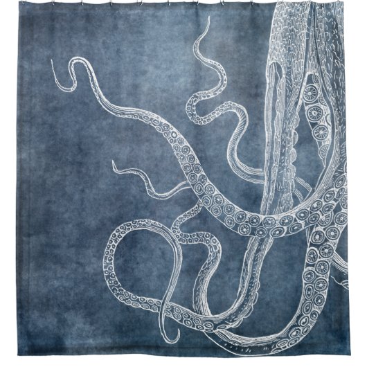 Rideaux De Douche Octopus - Bleu Twilight - Aquarelle Denim (Devant)