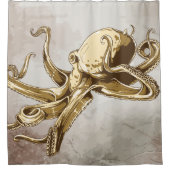 Rideaux De Douche Octopus d'or jaune sur aquarelle (Devant)