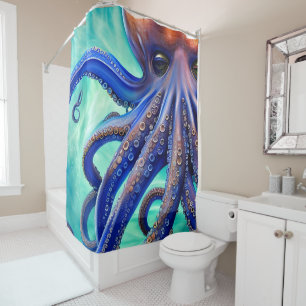 Rideaux De Douche Octopus Dreamus Blue Ocean Wave Pop Art