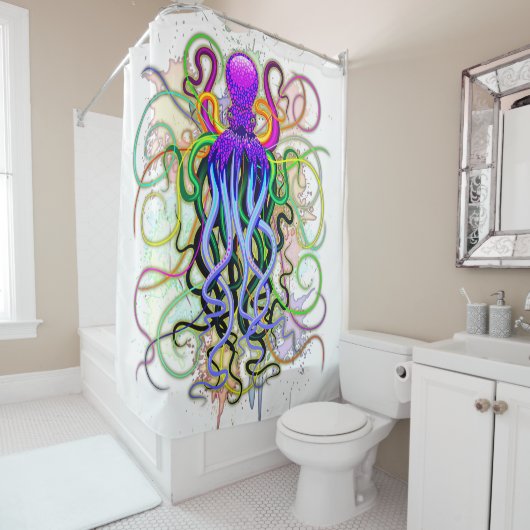 Rideaux De Douche Octopus Luminescence psychédélique (En situation)