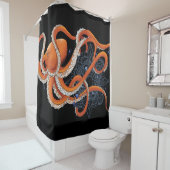 Rideaux De Douche Octopus Orange Mandala bleu (En situation)