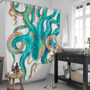 Rideaux De Douche Octopus Turquoise aquarelle Art