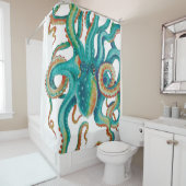 Rideaux De Douche Octopus Turquoise aquarelle Art (En situation)