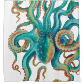 Rideaux De Douche Octopus Turquoise aquarelle Art (Devant)