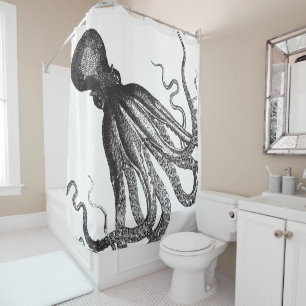 Rideaux De Douche Octopus vintage en noir V2