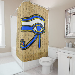 Rideaux De Douche Oeil de Horus Bleu Sur Hiéroglyphes