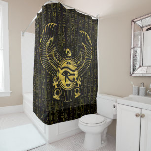 Rideaux De Douche Oeil égyptien de Horus - d'or et de noir de Wadje