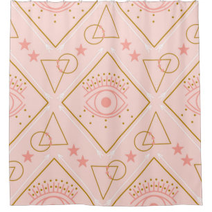 Rideaux De Douche Oeil rose et or et éléments géométriques dans la m