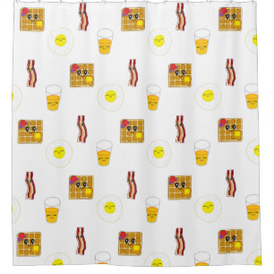 Rideaux De Douche Oeufs, bacon et gaufres Drôle Caricatures alimenta
