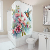 Rideaux De Douche OEuvre florale/printanière de colibri (En situation)