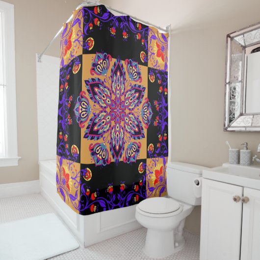 Rideaux De Douche Oeuvre graphique violette et noire, Violet Nature (En situation)