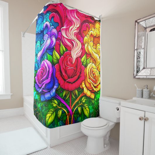 Rideaux De Douche Oeuvre rose (En situation)